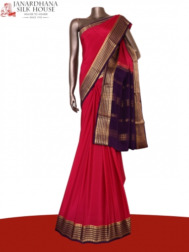 Classic Contrast Pure Mysore Crepe Silk Saree